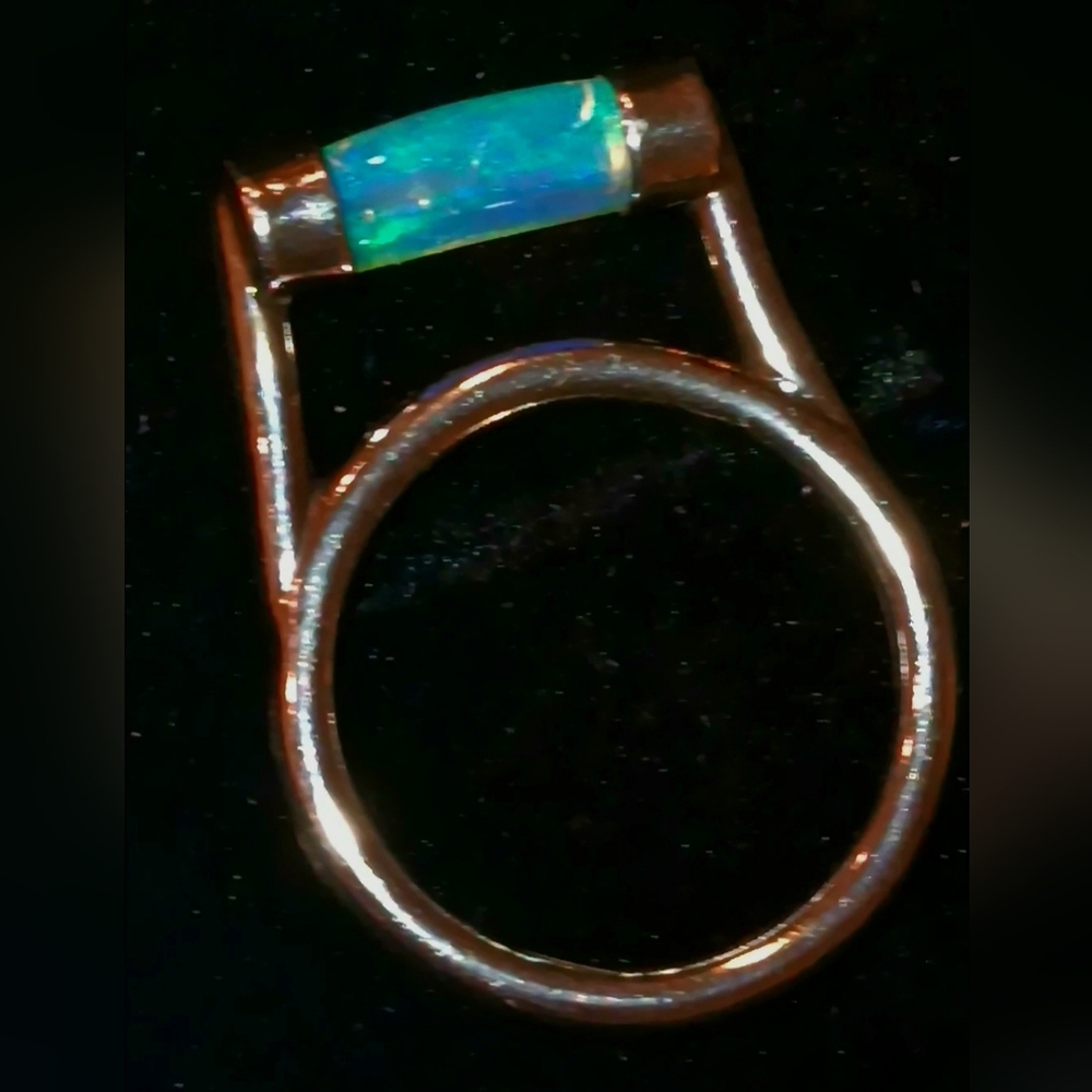 Opal Ring Opalized Belemnite Sterling Silver Colo… - image 1